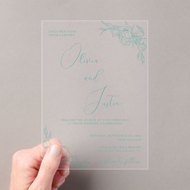 Peony Elegance Wedding Acryleinladungen (Insitu (Handheld))