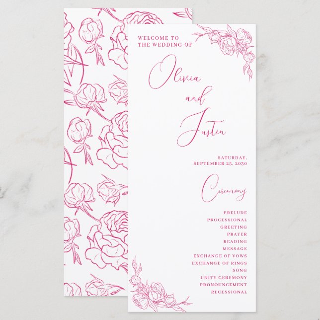 Peony Elegance Wedding Program (Vorne/Hinten)