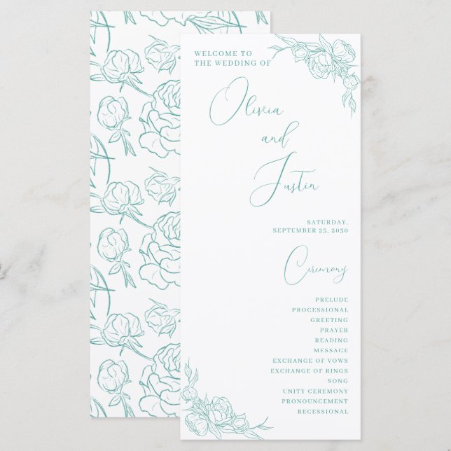 Peony Elegance Wedding Program (Vorne/Hinten)