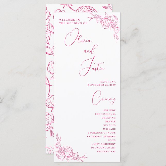 Peony Elegance Wedding Programme (Devant / Derrière)