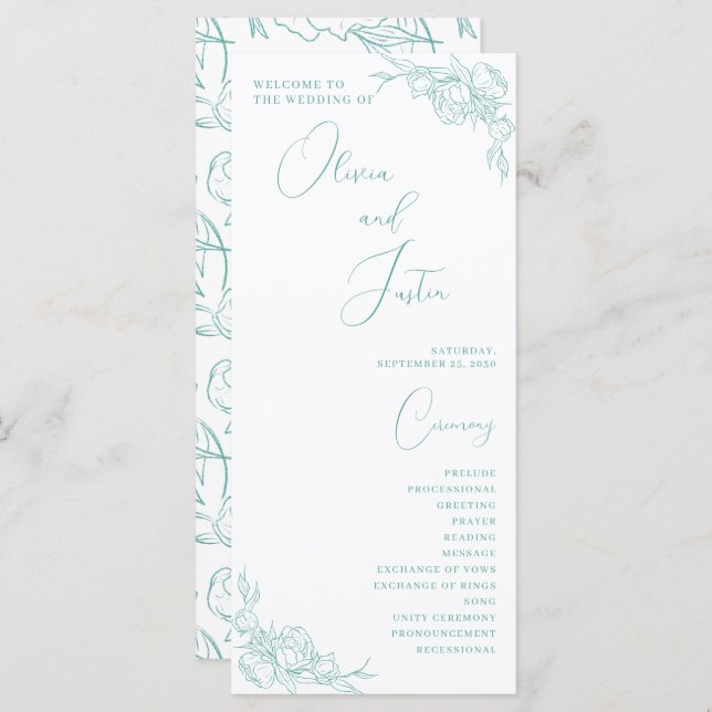 Peony Elegance Wedding Programme (Devant / Derrière)
