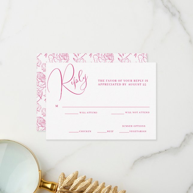 Peony Elegance Wedding RSVP Card Dankeskarte (Vorderseite/Rückseite Beispiel)