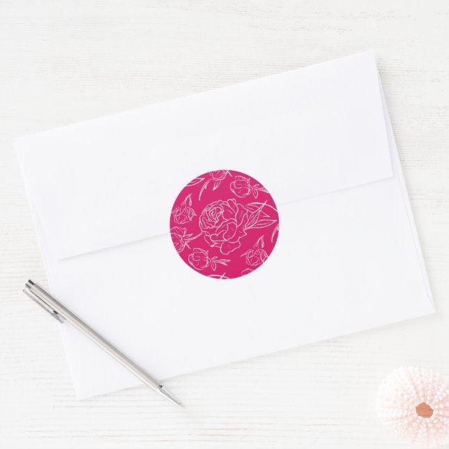 Peony Elegance Wedding Runder Aufkleber (Umschlag)