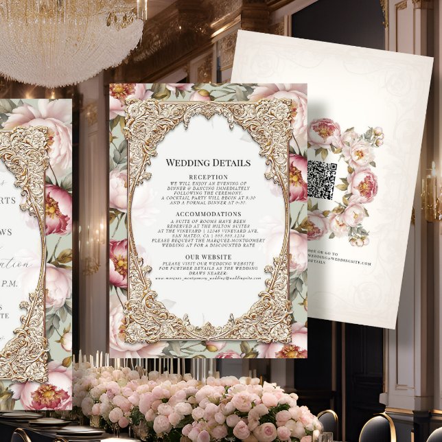 Peony Elegant Floral Gold Rosa und Details zur Lag Einladung (Von Creator hochgeladen)