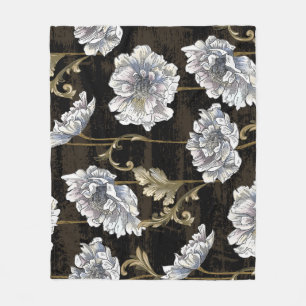 Peony Elegante: Baroque Gold Wirbel Fleecedecke