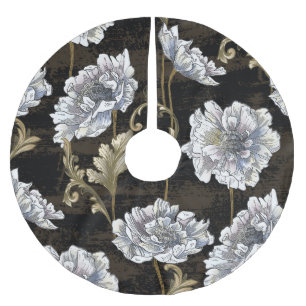 Peony Elegante: Baroque Gold Wirbel Polyester Weihnachtsbaumdecke