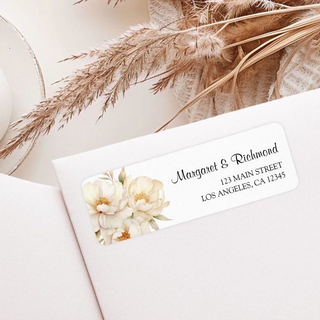 Peony Elegany Ivory Gold Aquarell Blumenadresse (Von Creator hochgeladen)