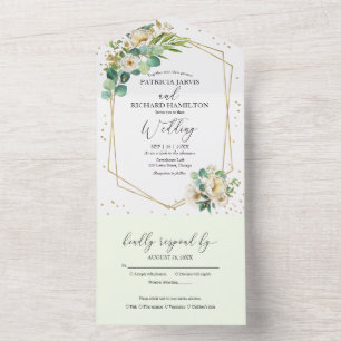 Peony Eucalyptus Floral Geometric Wedding All In One Einladung