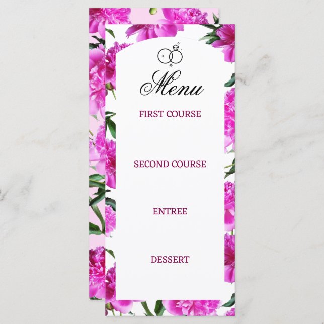Peony. Flache Menükarte (Vorne/Hinten)