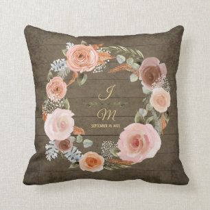 Peony Floral Blush Foliage Wasserfarbe Rustikales  Kissen