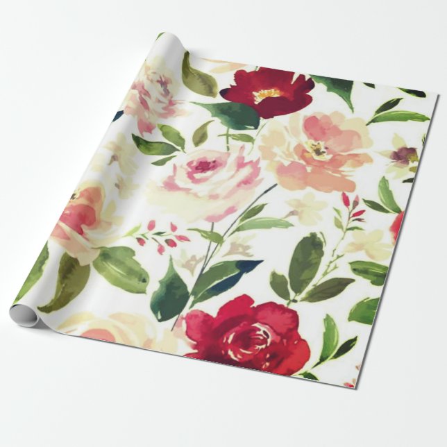Peony floral Burgundy Muster Antique Hochzeiten Geschenkpapier (Ungerollt)