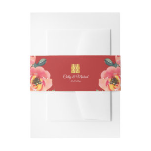 Peony floral doppeltes Glück Chinesische Hochzeit Einladungsbanderole