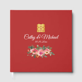 Peony floral doppeltes Glück Chinesische Hochzeit Gästebuch