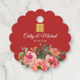 Peony floral doppeltes Glück Chinesische Hochzeit Geschenkanhänger