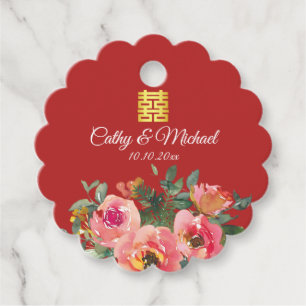 Peony floral doppeltes Glück Chinesische Hochzeit Geschenkanhänger
