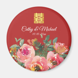 Peony floral doppeltes Glück Chinesische Hochzeit Magnet
