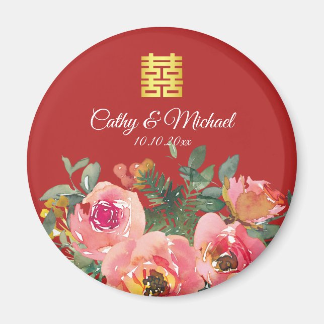 Peony floral doppeltes Glück Chinesische Hochzeit  Magnet (Vorne)