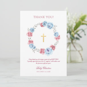 Peony Floral Girl Boy Baptism Carte de remerciemen