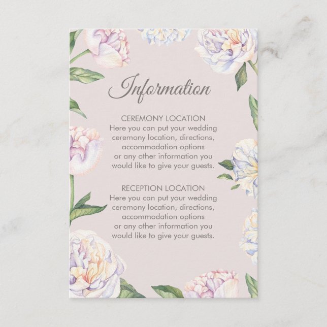 Peony Floral Mauve Wedding Information Cards Begleitkarte (Vorderseite)