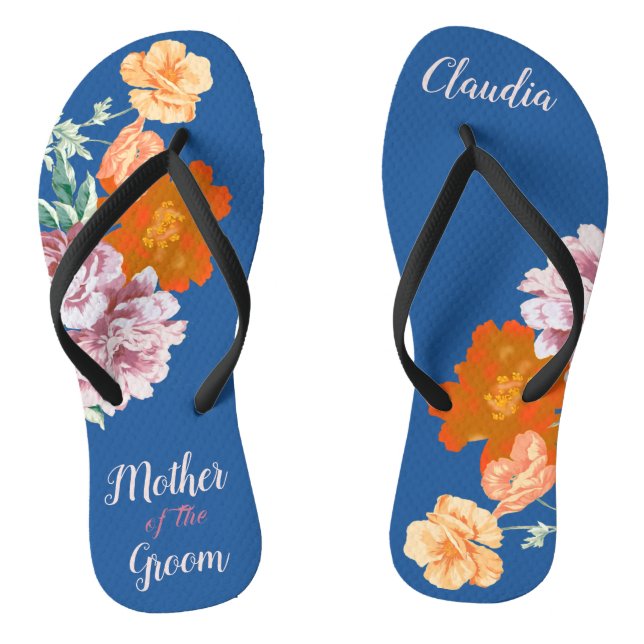 Peony Floral Mutter der Groom Blue Wedding Flip Flops (Fußbett)