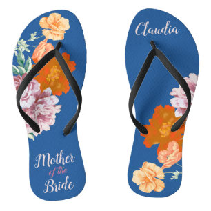 Peony Floral Something Blue Wedding Flip Flops