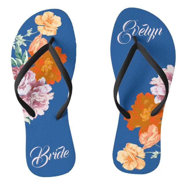 Peony Floral Something Blue Wedding Flip Flops (Fußbett)