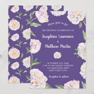 Peony Floral Violet Puple Wedding Invitations Einladung