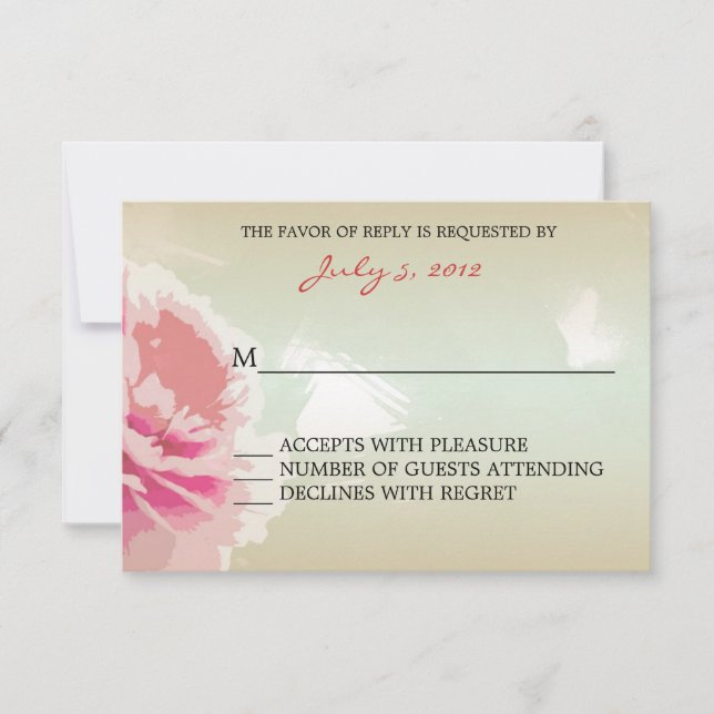 Peony Floral Wedal Cartes de Réponse RSVP (Devant)