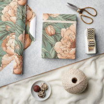Peony Floral Wrapping Paper Bridal Baby Dusche