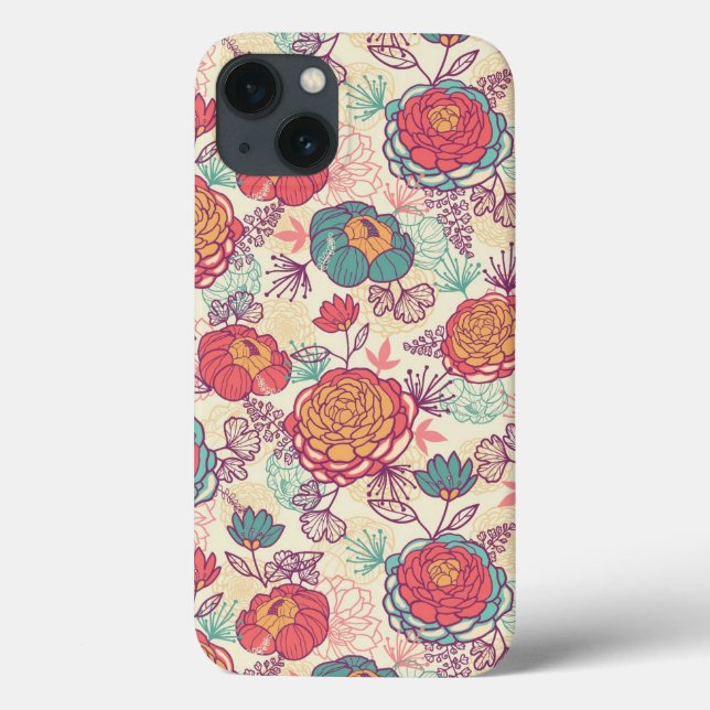 Peony flowers and leaves pattern Case-Mate iPhone hülle (Rückseite)