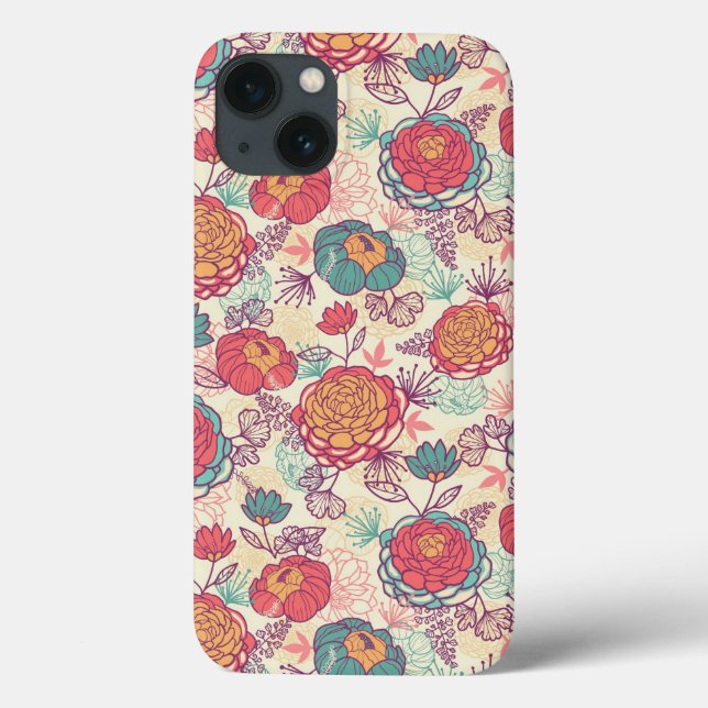 Peony flowers and leaves pattern Case-Mate iPhone hülle (Rückseite)