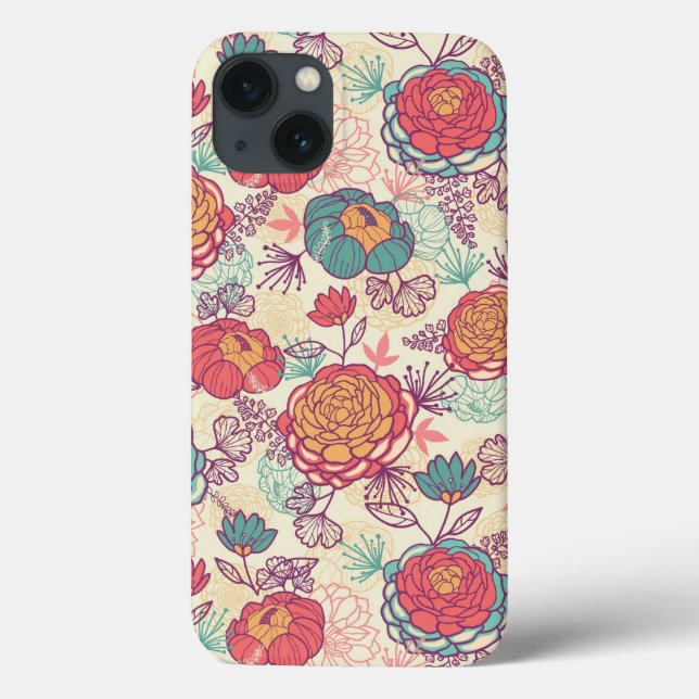 Peony flowers and leaves pattern Case-Mate iPhone hülle (Rückseite)