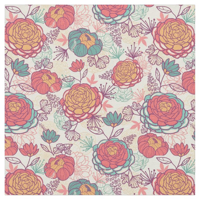 Peony flowers and leaves pattern stoff (Nahaufnahme)