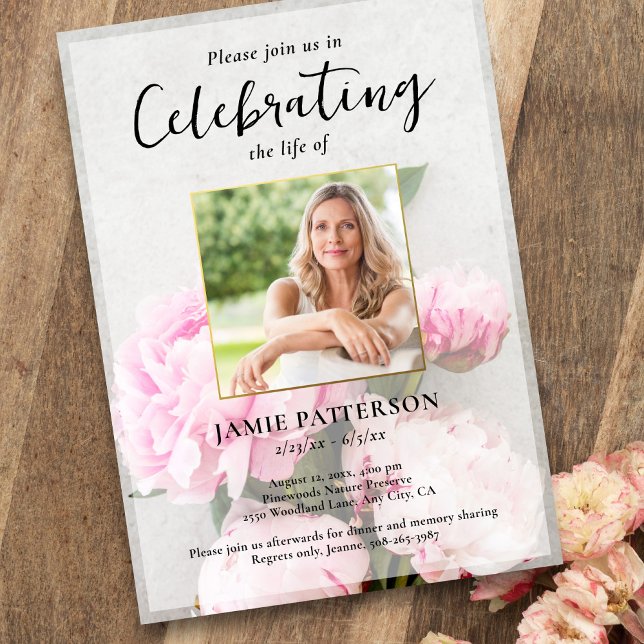 Peony Flowers Celebration of Life Photo, Funeral Einladung (Von Creator hochgeladen)