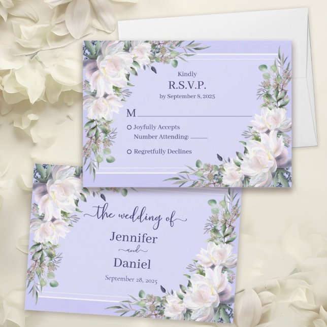 Peony Garden Lavender Lavender Carte RSVP (Peony Garden Wedding Lavender RSVP Card - Pink Peonies and Sage Green Eucalyptus)