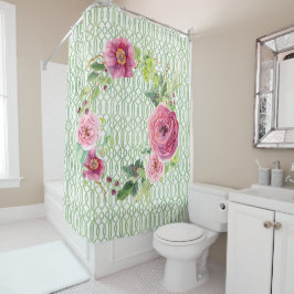 Peony Garden Trellis Boho Wreath Rose Duschvorhang