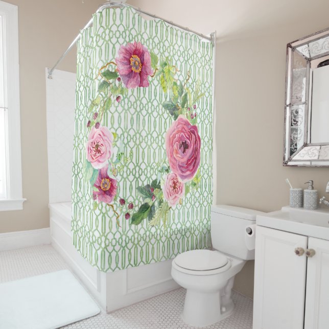 Peony Garden Trellis Boho Wreath Rose Duschvorhang (Beispiel)