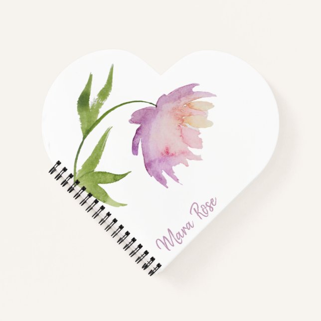 *~* Peony Girly Chic Feminine Wasserfarbe Herz Notizbuch (Vorderseite)