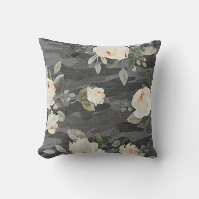 Peony Gray Camouflage Throw Kissen (Vorderseite)