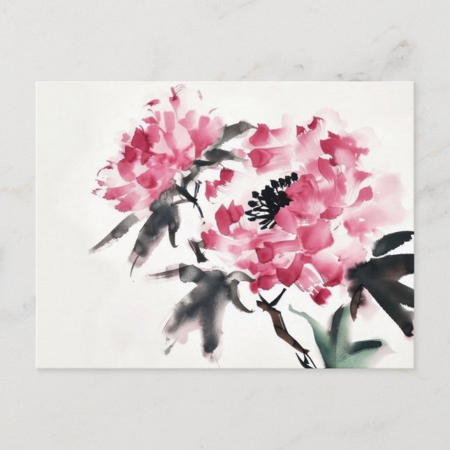 Peony Japanisch Minimal Art Malerei Postkarte (Vorderseite)