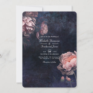 Peony Midnight Floral QR Code Hochzeit Einladung
