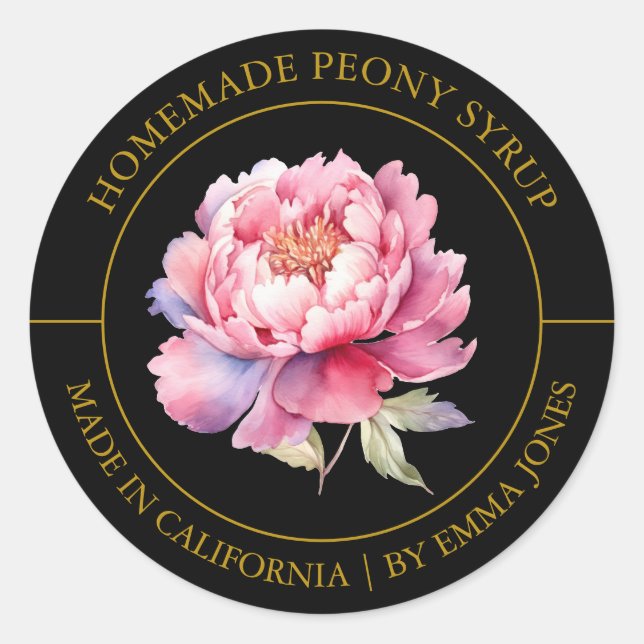 Peony Modern Label Runder Aufkleber (Vorderseite)