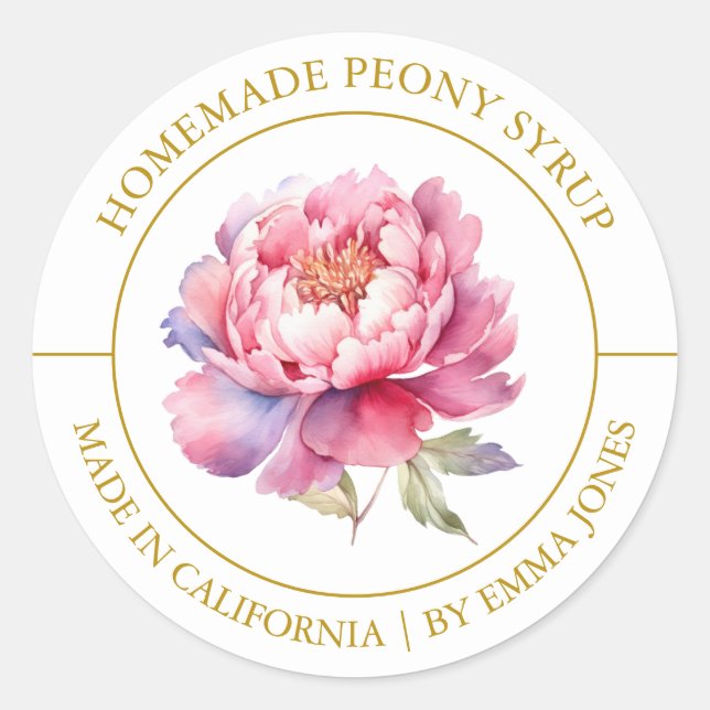 Peony Modern Label Runder Aufkleber (Vorderseite)