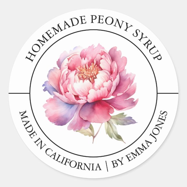 Peony Modern Label Runder Aufkleber (Vorderseite)