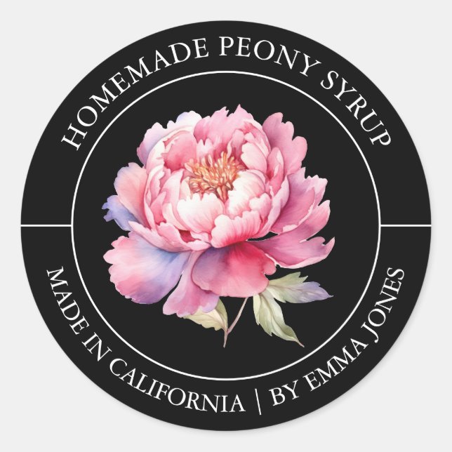 Peony Modern Label Runder Aufkleber (Vorderseite)