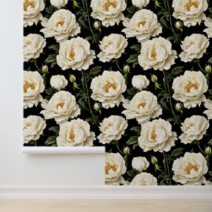 Peony nahtloses Muster, weißes Gold, luxuriös Tapete