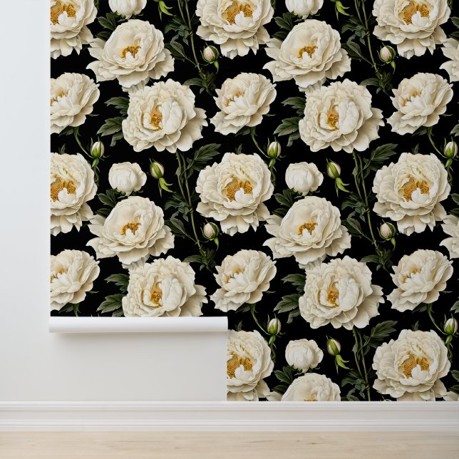 Peony nahtloses Muster, weißes Gold, luxuriös Tapete (Anwendung)