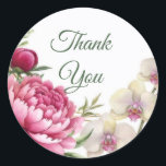 Peony & Orchid Garden Floral Glam Wedding  Runder Aufkleber<br><div class="desc">Matching items available.</div>