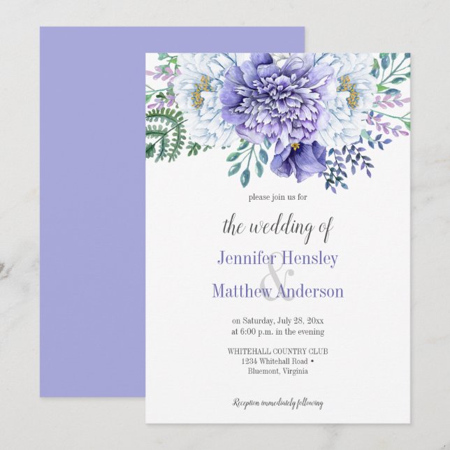 Peony Passion Lavender Hintergrund Hochzeit Einlad Einladung (Vorne/Hinten)