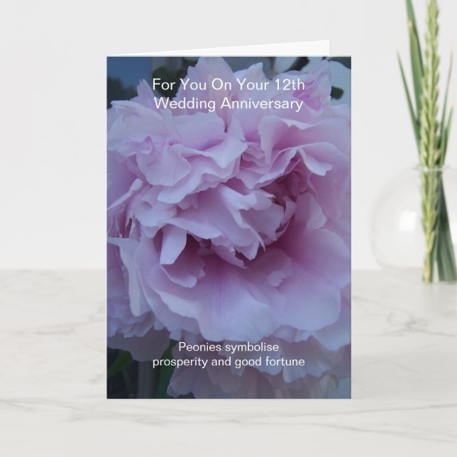 Peony Personalisiert 12. Hochzeitstag Karte (Vorderseite)